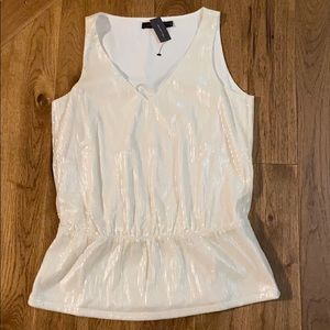 The Limited sleeveless v neck sequined cream shirt